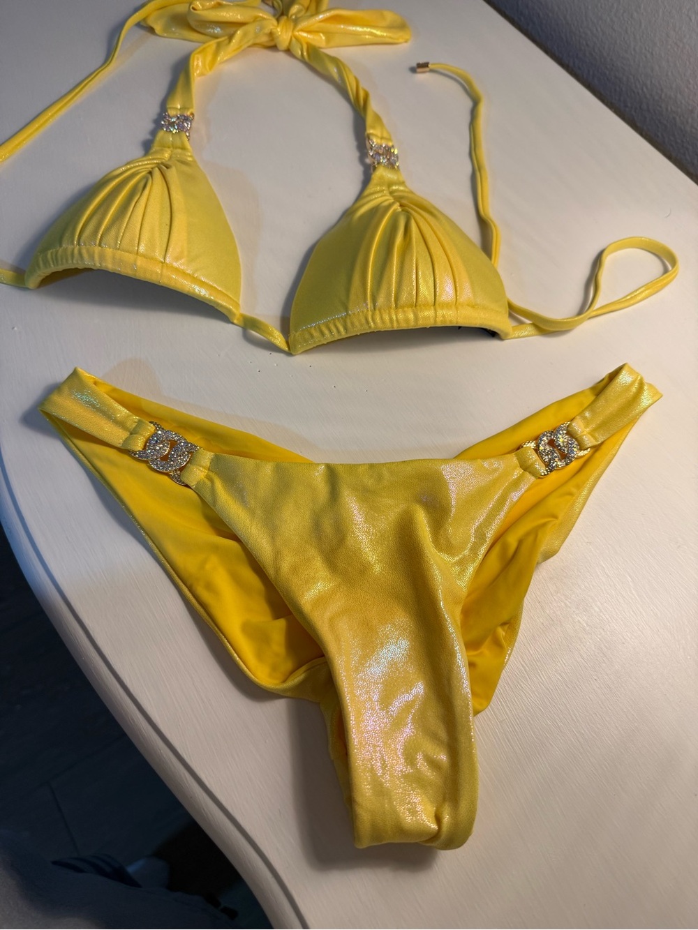 Yellow Women's Shimmer Bikini Set - Triangle Top & Low-Rise Bottom worn once